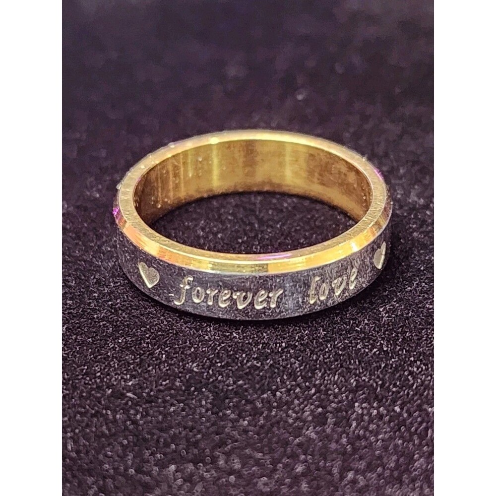SIZE 5.75 QUALITY STEEL WITH 18K GOLD PLATED "FOREVER LOVE"  WEDDING BAND HEART